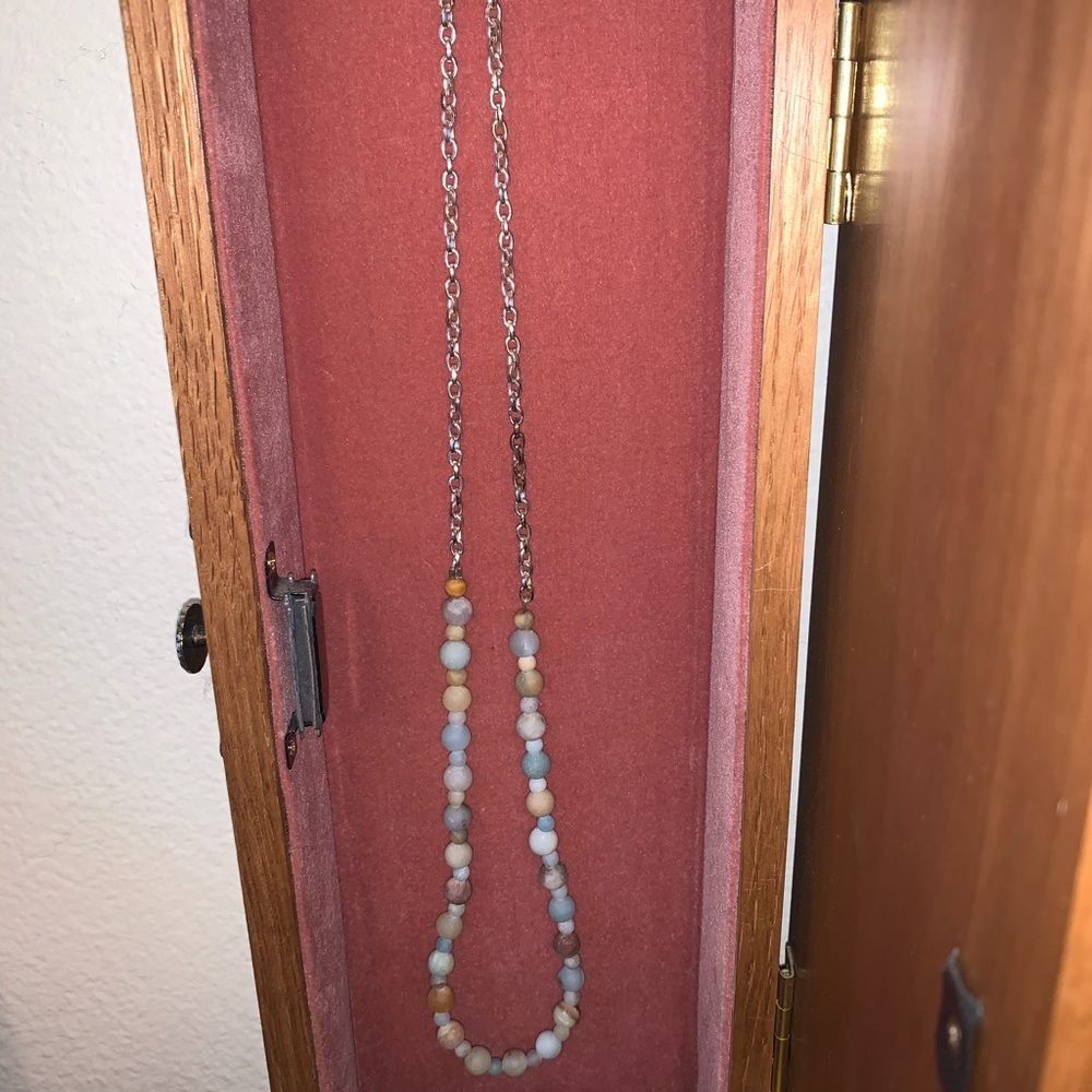 Beaded necklace with silver chain, never worn